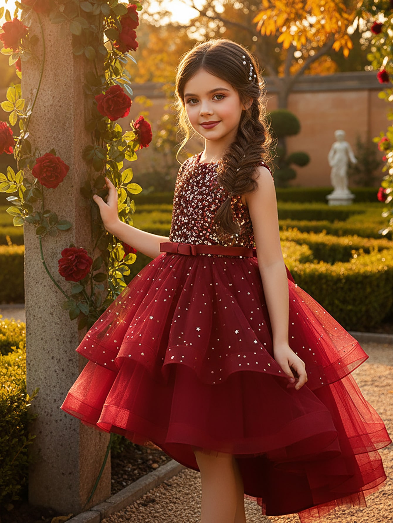 Baby Clothing Dresser - Vestido de Princesa Floral com Lantejoulas
